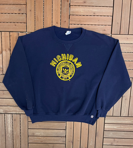 University of Michigan Wolverines Graphic Crewneck | Size XX-Large | Vintage 1990s College Blue Sweater |