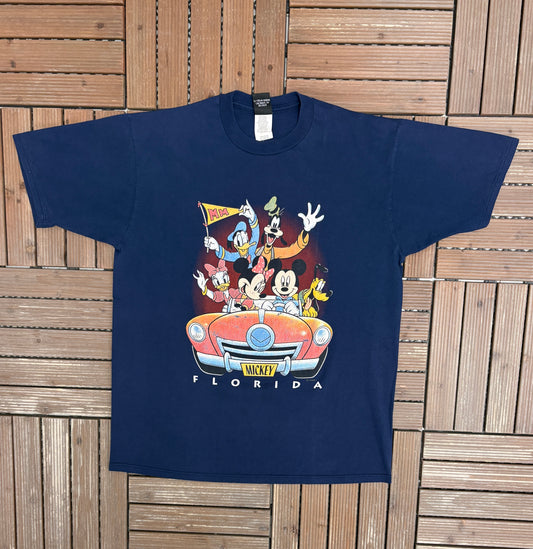 Mickey Mouse & More Florida Graphic Tee | Size X-Large | Vintage 1990s Disney Cartoon Promotional Blue T-Shirt |