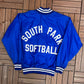 South Park Fast Pitch Association Graphic Varsity Jacket | Size Medium | Vintage 1990s Blue Varsity Bomber Coat |