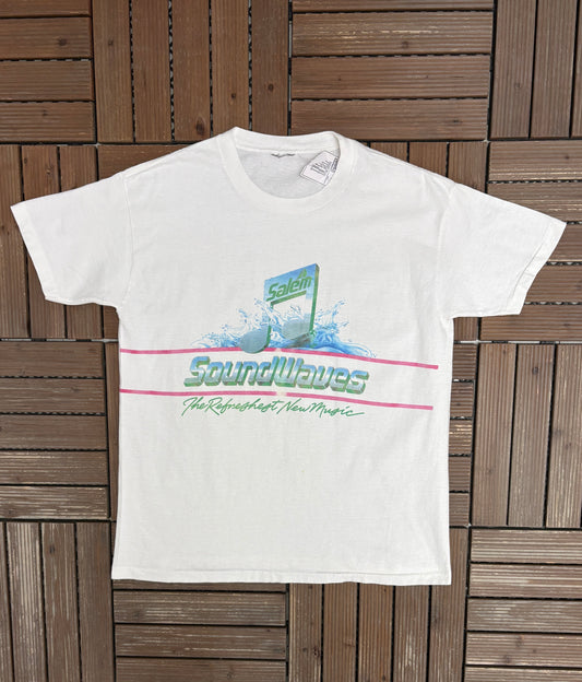 Salem Soundwaves Cigarettes Graphic Tee | Size X-Large | Vintage 1990s Promotional White T-Shirt |