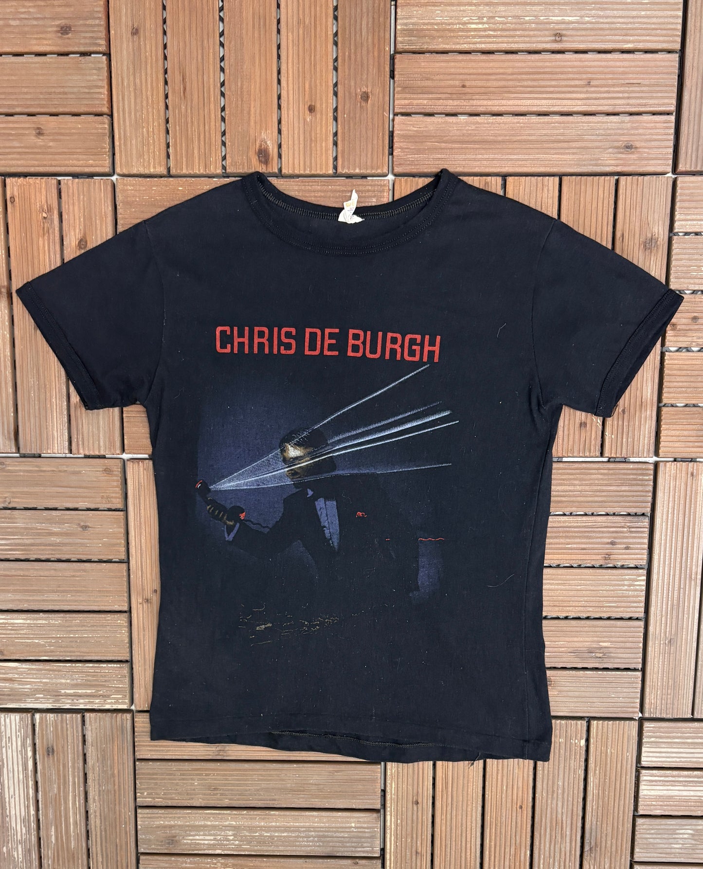 Chris De Burgh Man On The Line Tour 1984 Graphic Tee | Size Large | Vintage 1990s Rock Black T-Shirt |