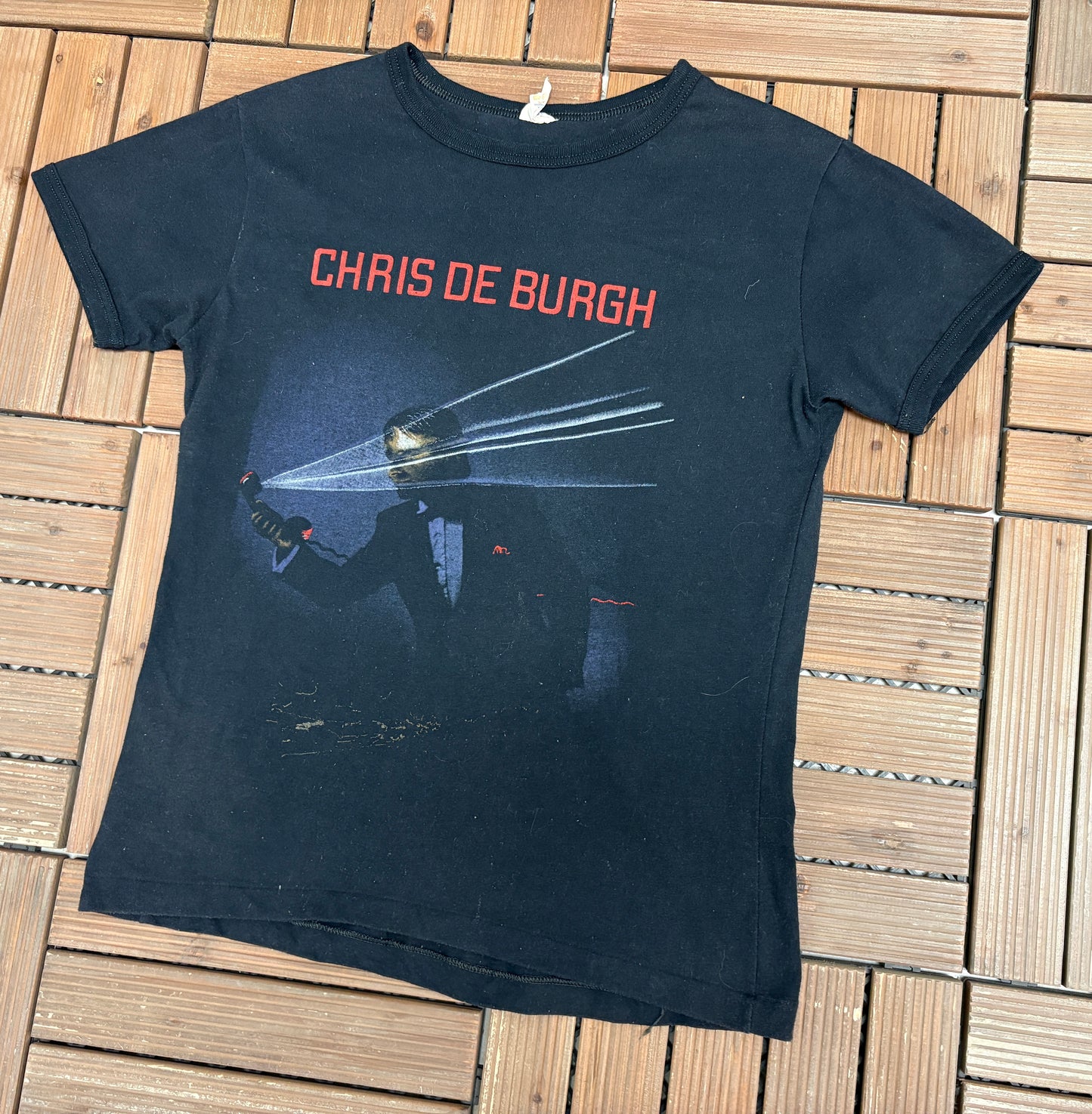 Chris De Burgh Man On The Line Tour 1984 Graphic Tee | Size Large | Vintage 1990s Rock Black T-Shirt |