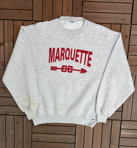 Marquette Golden Eagles Graphic Crewneck | Size Large | Vintage 1990s Russell Athletic College Sports Grey Sweater |