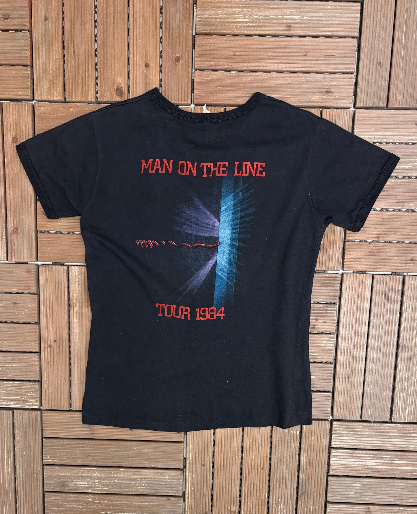 Chris De Burgh Man On The Line Tour 1984 Graphic Tee | Size Large | Vintage 1990s Rock Black T-Shirt |