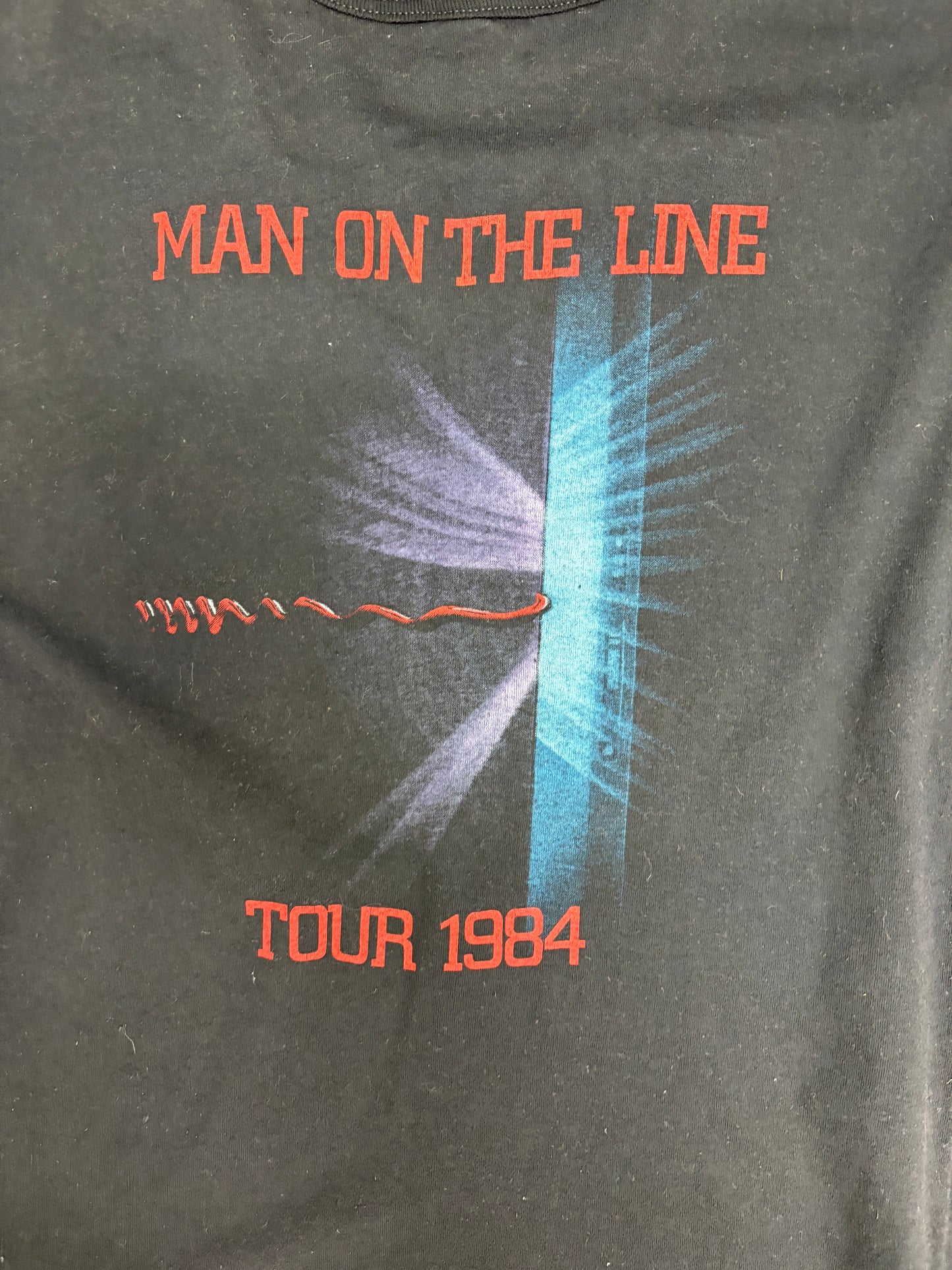 Chris De Burgh Man On The Line Tour 1984 Graphic Tee | Size Large | Vintage 1990s Rock Black T-Shirt |