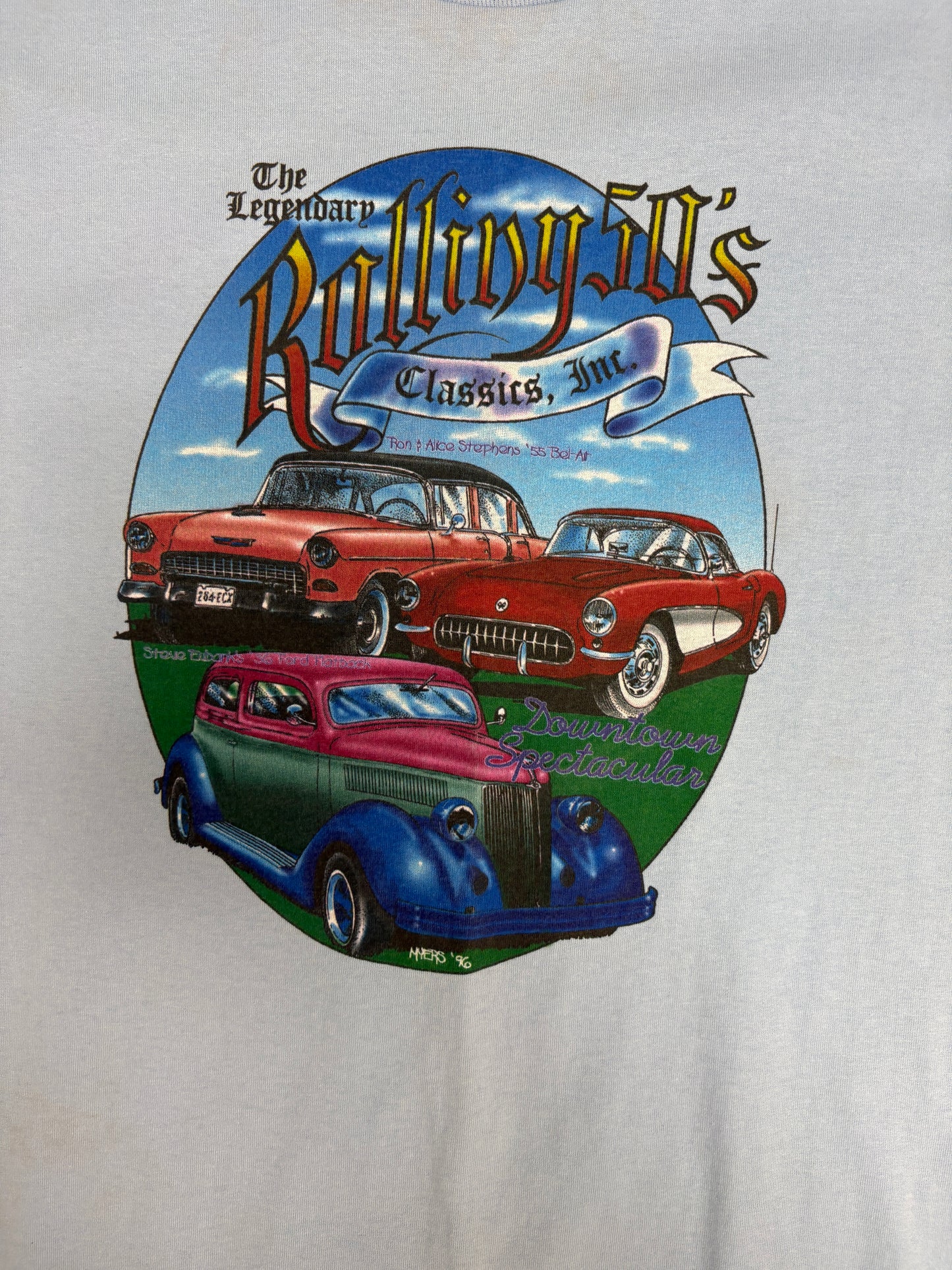 The Legendary Rolling 50's Graphic Tee | Size X-Large | Vintage 1990s Car Show Blue T-Shirt |