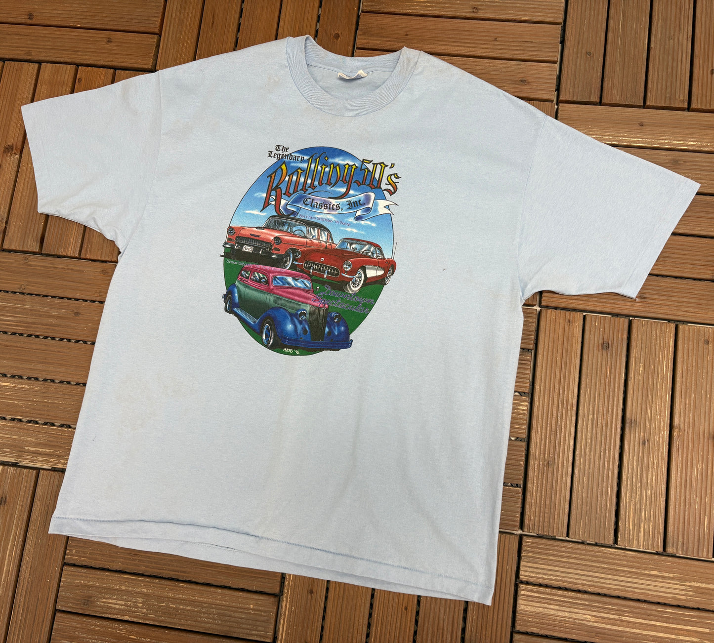 The Legendary Rolling 50's Graphic Tee | Size X-Large | Vintage 1990s Car Show Blue T-Shirt |