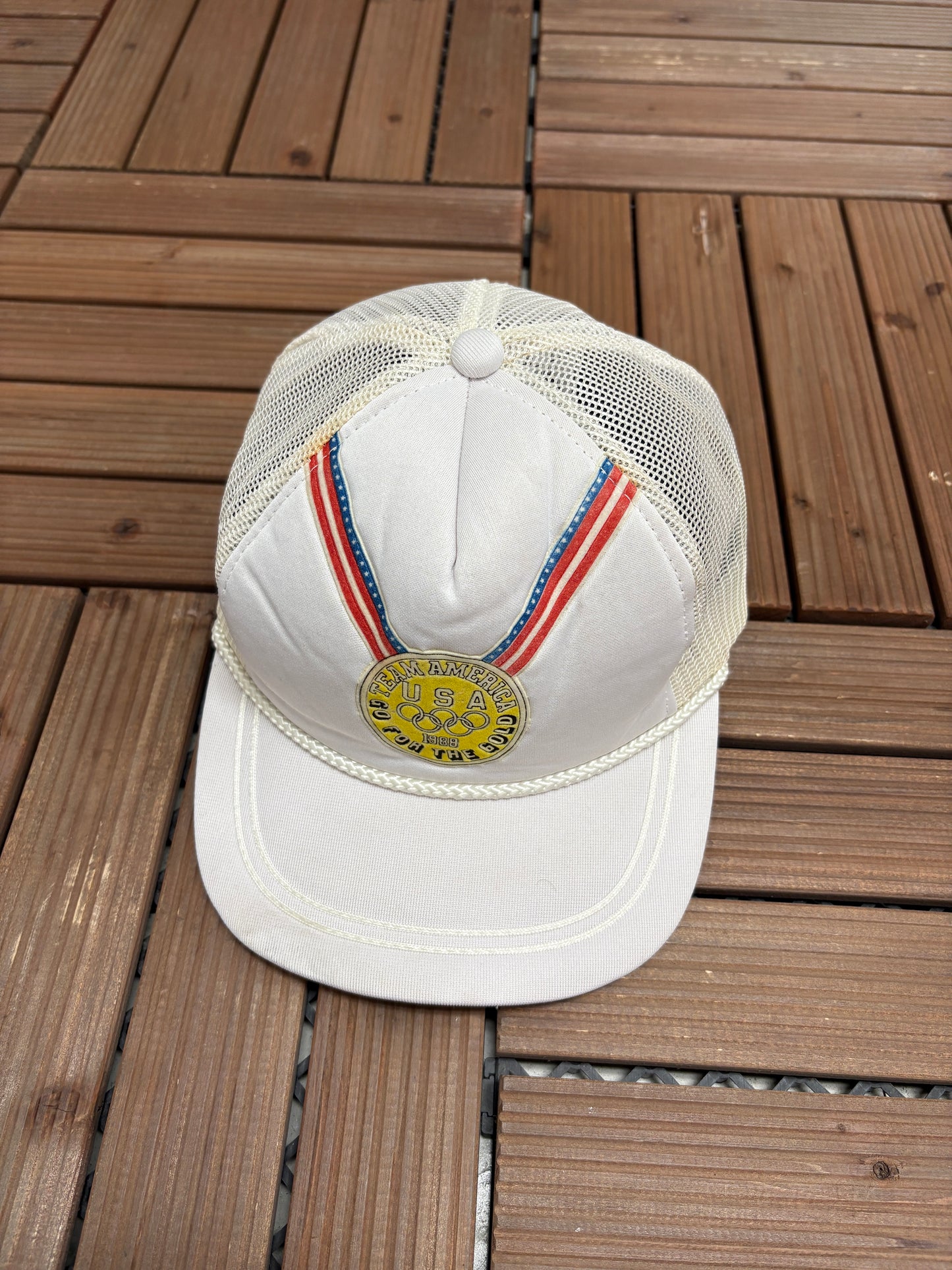 Team America Olympics 1988 Graphic Hat | Snap Back | Vintage 1980s Olympics Trucker White Cap |