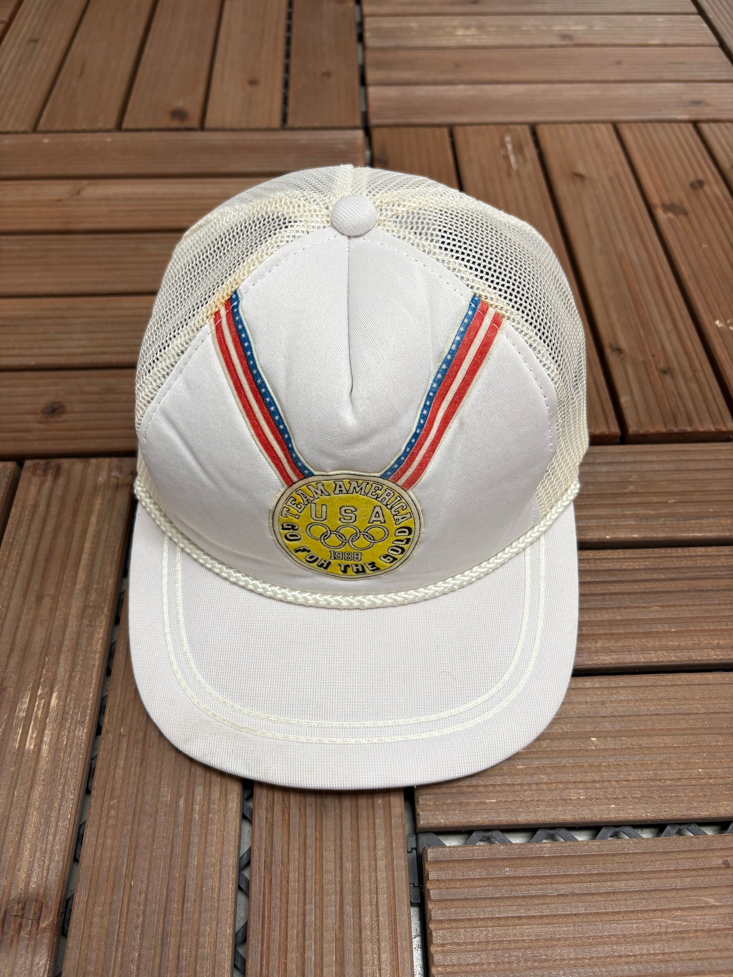 Team America Olympics 1988 Graphic Hat | Snap Back | Vintage 1980s Olympics Trucker White Cap |