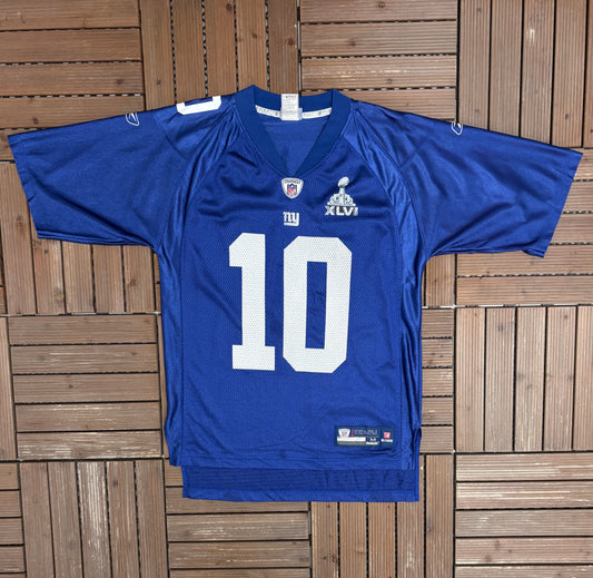 New York Giants Eli Manning Super Bowl XLVI Football Jersey | Size Medium | Vintage 2000s Blue NFL Football Jersey |