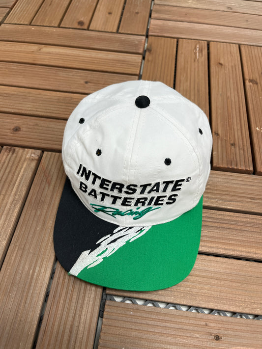 Interstate Batteries Racing Graphic Hat | Snap Back | Vintage 1990s NASCAR Racing White Cap |