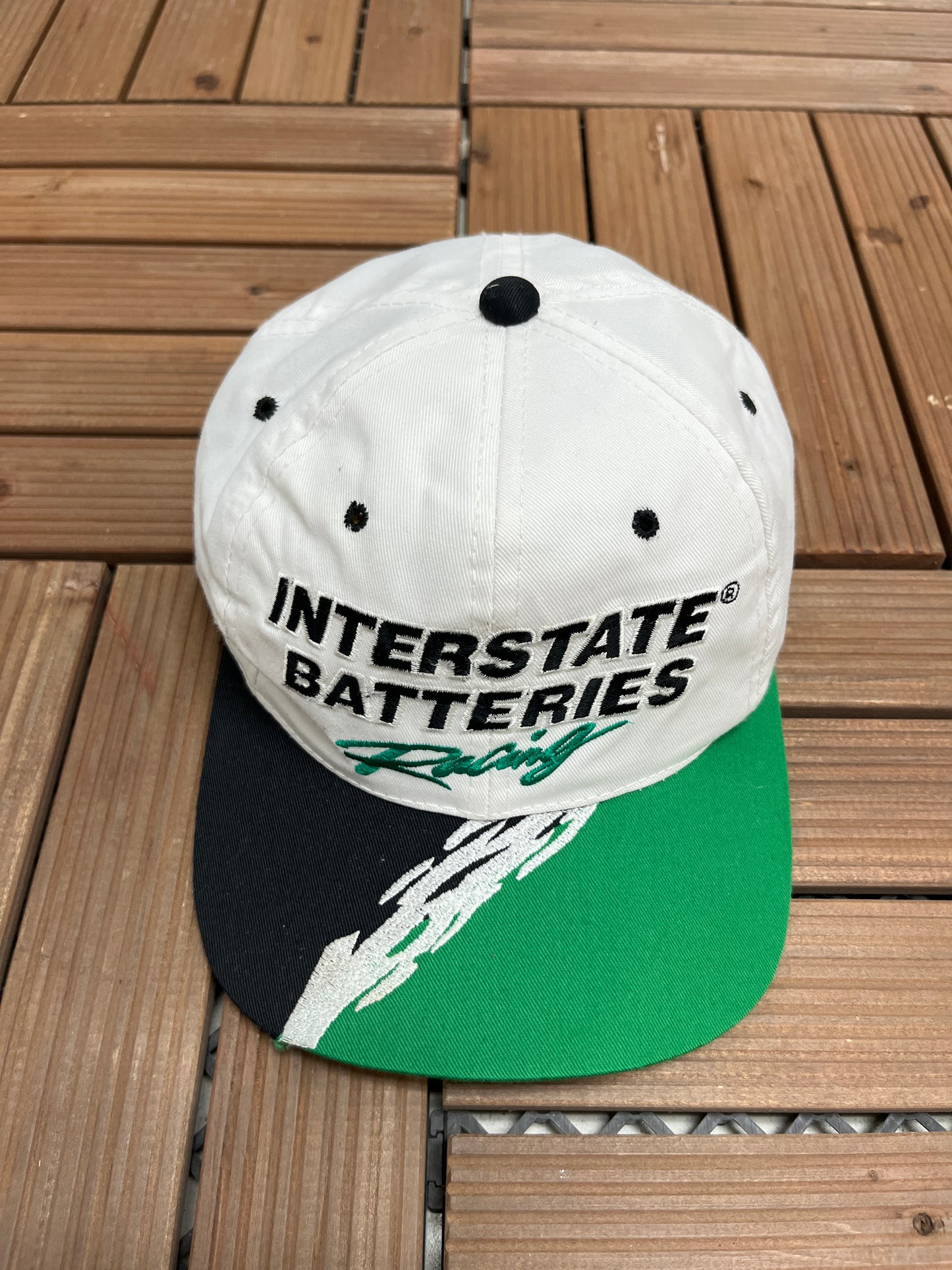 Interstate Batteries Racing Graphic Hat | Snap Back | Vintage 1990s NASCAR Racing White Cap |