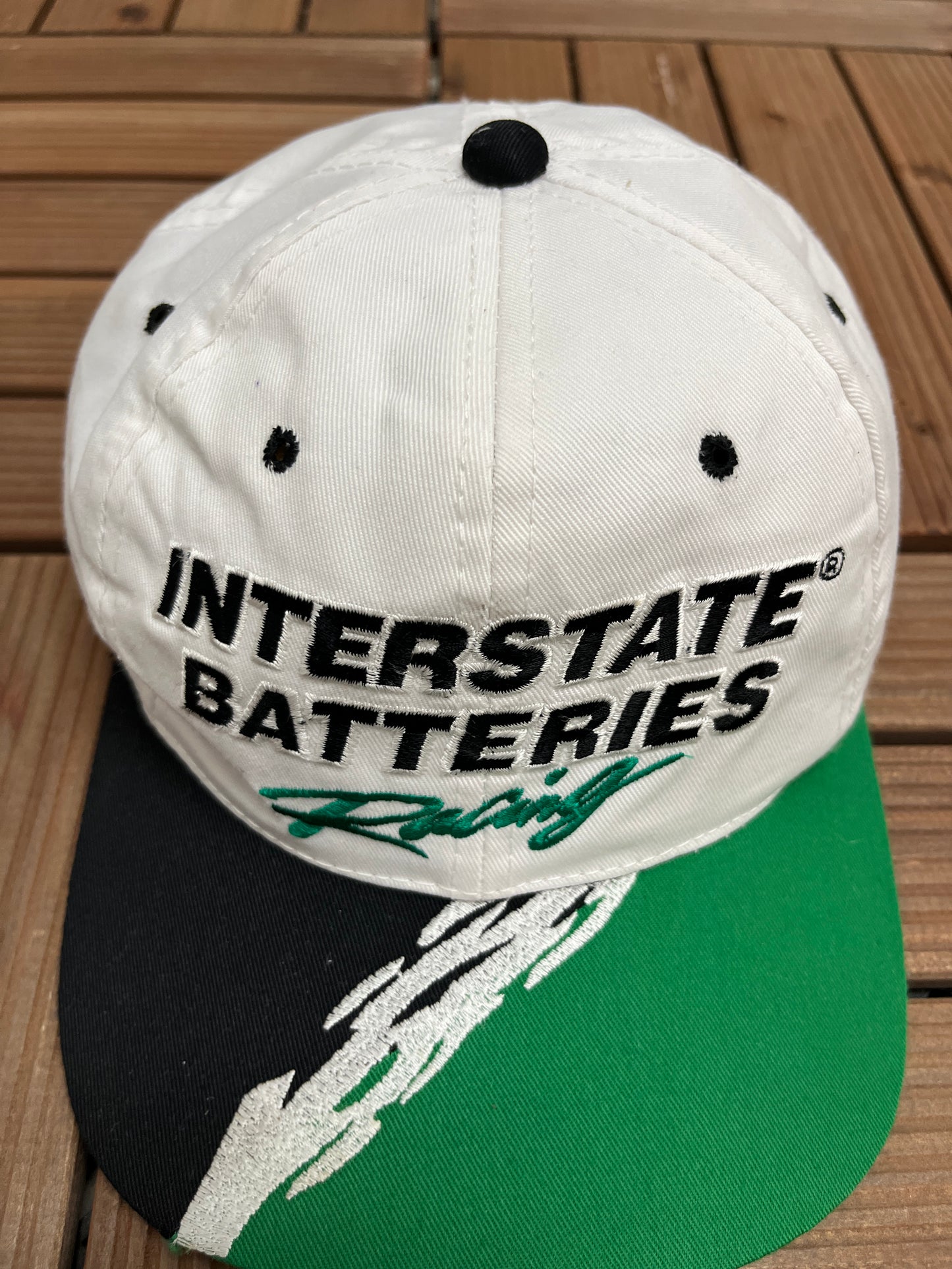 Interstate Batteries Racing Graphic Hat | Snap Back | Vintage 1990s NASCAR Racing White Cap |