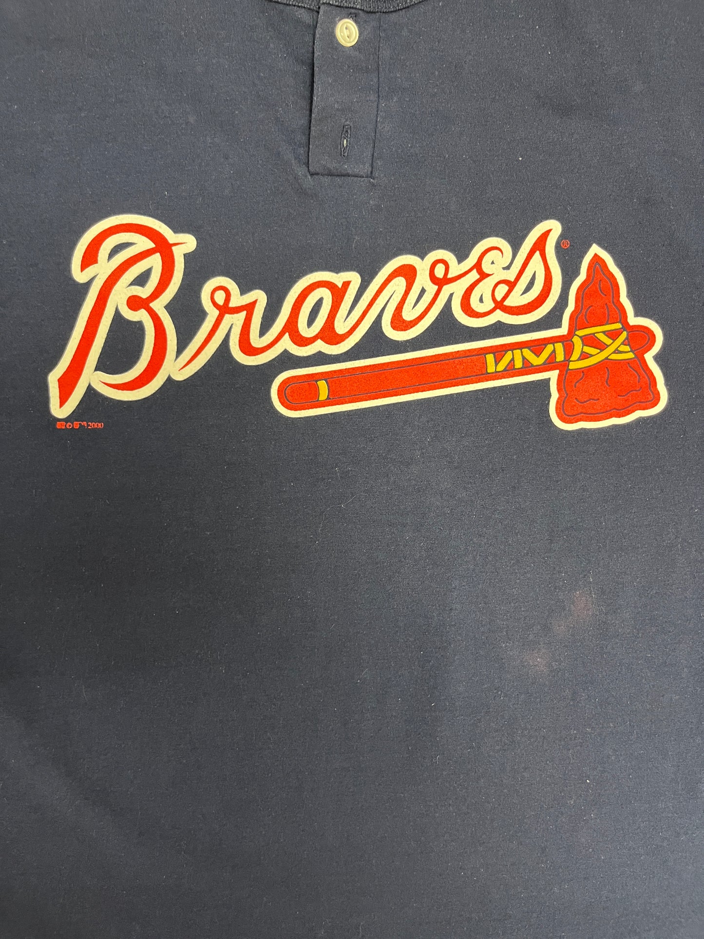 Atlanta Braves Graphic Tee | Size X-Large | Vintage 1990s MLB Baseball Blue T-Shirt |