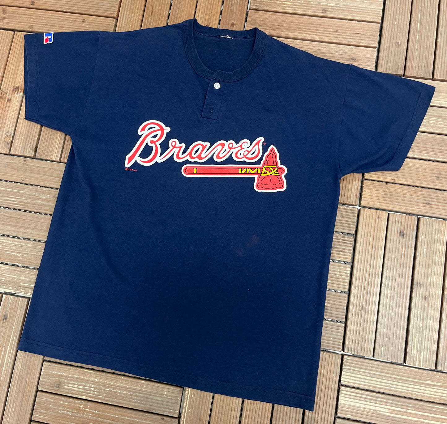 Atlanta Braves Graphic Tee | Size X-Large | Vintage 1990s MLB Baseball Blue T-Shirt |