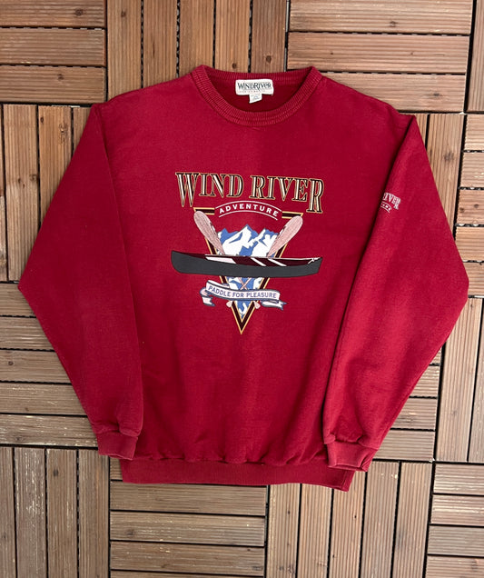 Wind River Adventure Graphic Crewneck | Size Medium | Vintage 1990s Branded Red Sweater |