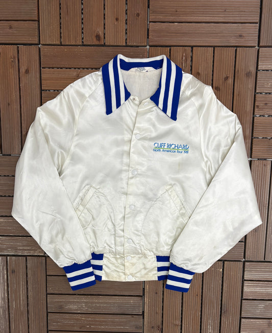 Cliff Richard North American Tour 1981 Varsity Jacket | Size Small | Vintage 1980s White Satin Jacket |