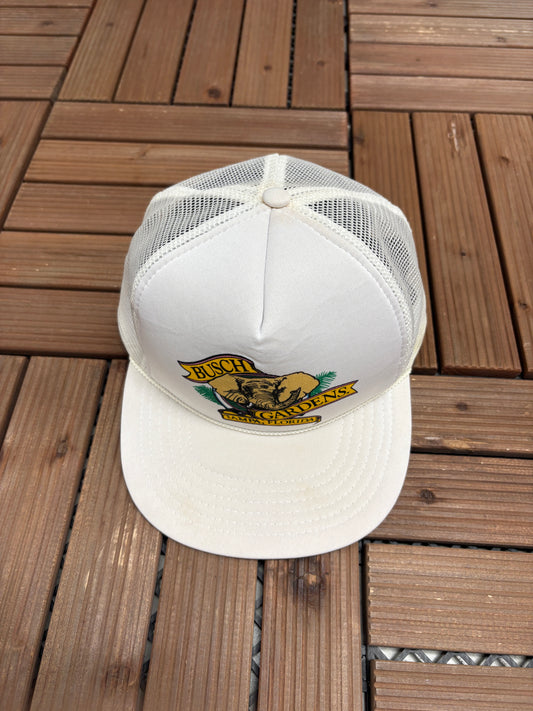 Busch Gardens Tampa, Florida Graphic Hat | Snap Back | Vintage 1990s Promotional White Cap |