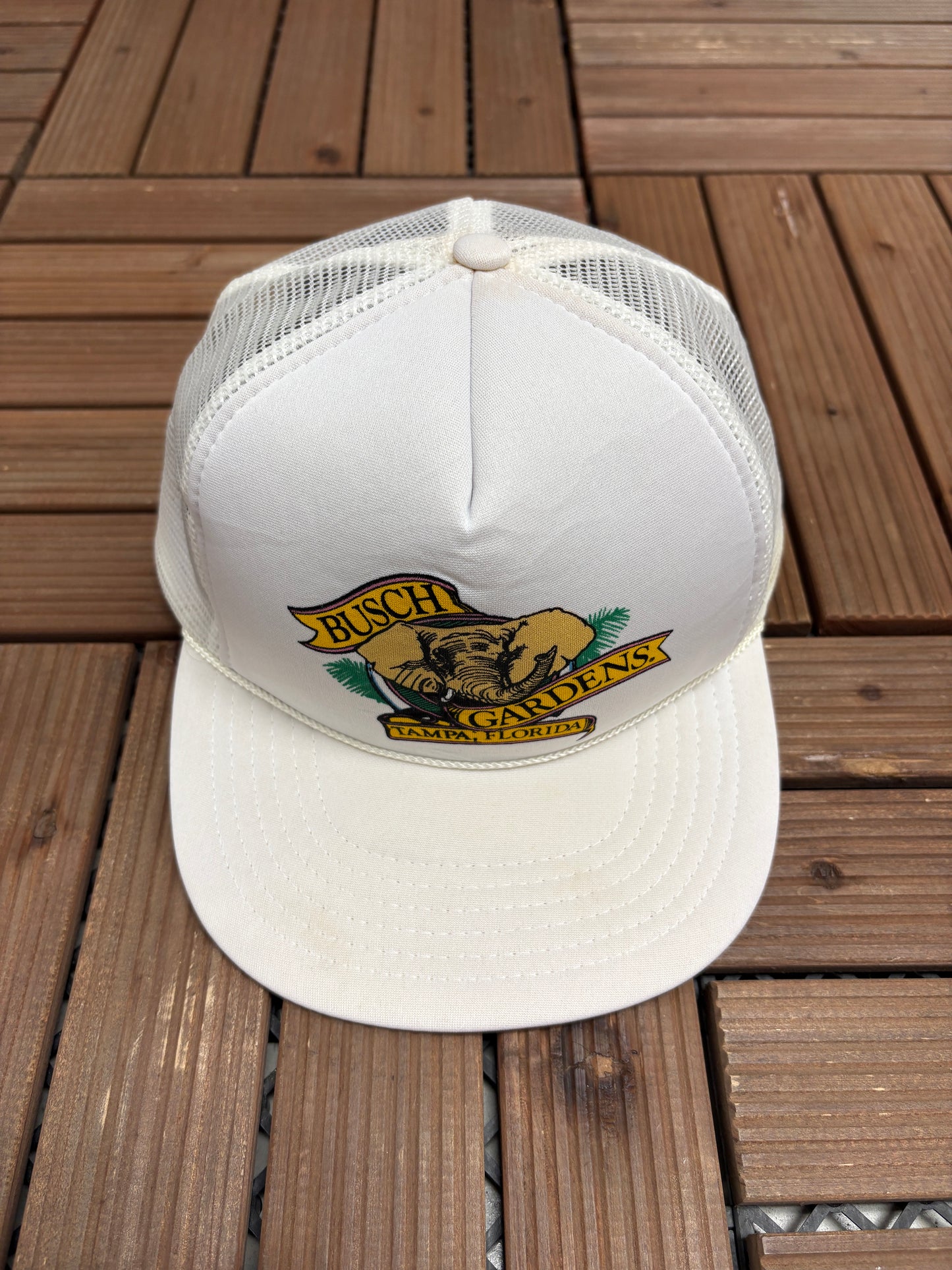 Busch Gardens Tampa, Florida Graphic Hat | Snap Back | Vintage 1990s Promotional White Cap |