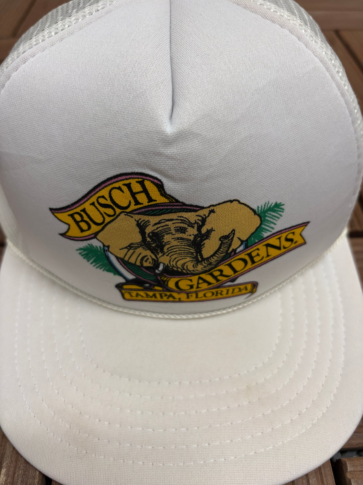 Busch Gardens Tampa, Florida Graphic Hat | Snap Back | Vintage 1990s Promotional White Cap |