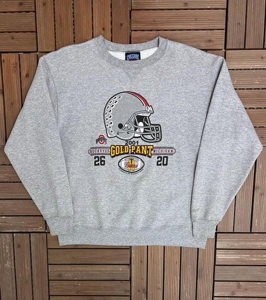 Ohio State Buckeyes Gold Pant 2001 Graphic Crewneck | Size Large | Vintage 2000s College Football Grey Crewneck |