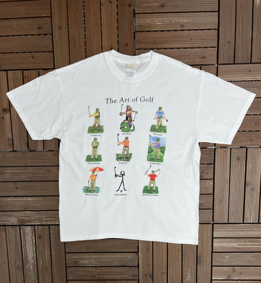 Hatley The Art Of Golf Graphic Tee | Size Large | Vintage 2000s Branded White T-Shirt |