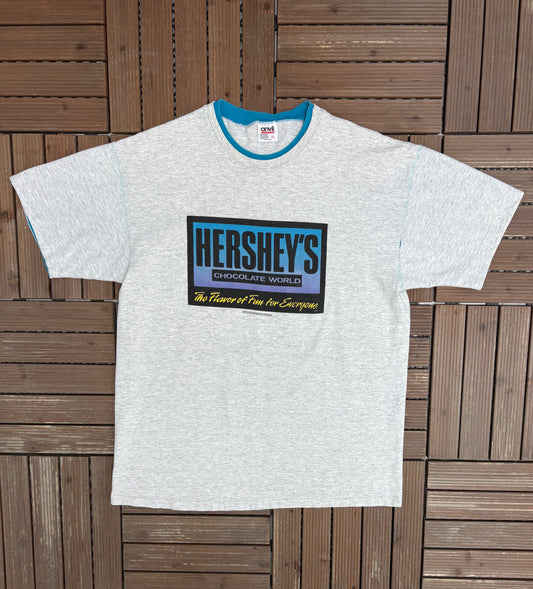 Hershey's Chocolate World Graphic Tee | Size X-Large | Vintage 1990s Promotional Grey T-Shirt |