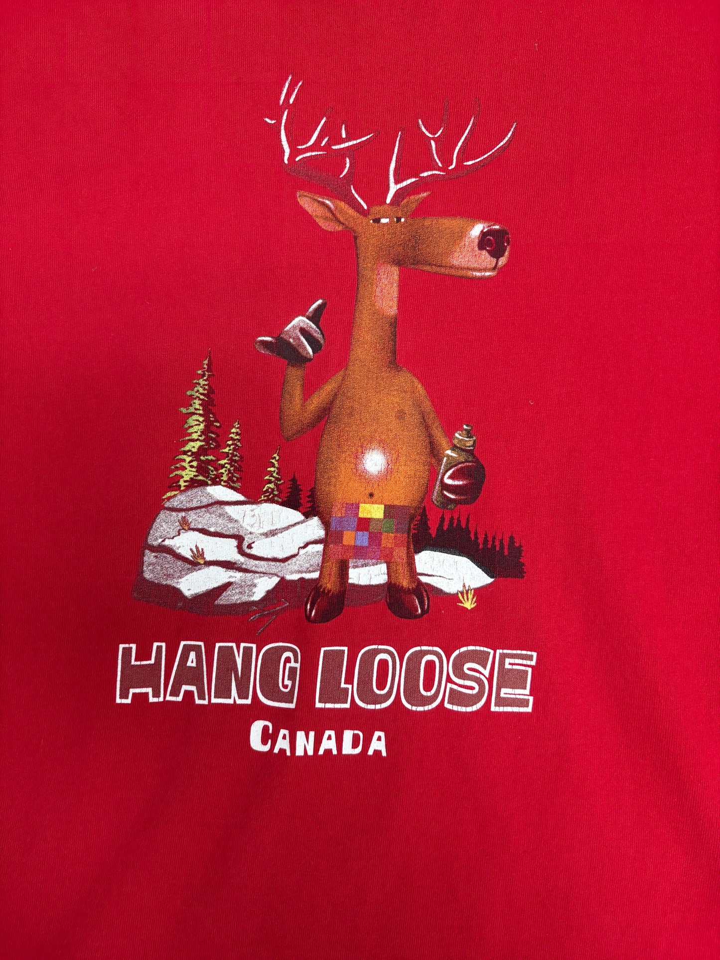 Hang Loose Canada Graphic Tee | Size Medium | Vintage 1990s Funny Tourist Red T-Shirt |