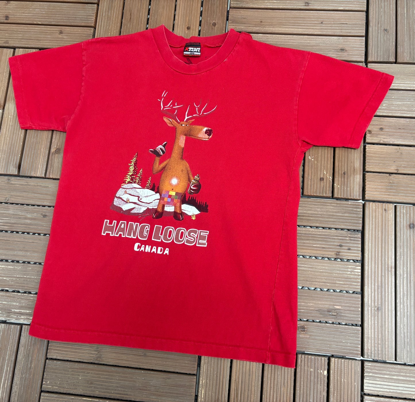 Hang Loose Canada Graphic Tee | Size Medium | Vintage 1990s Funny Tourist Red T-Shirt |