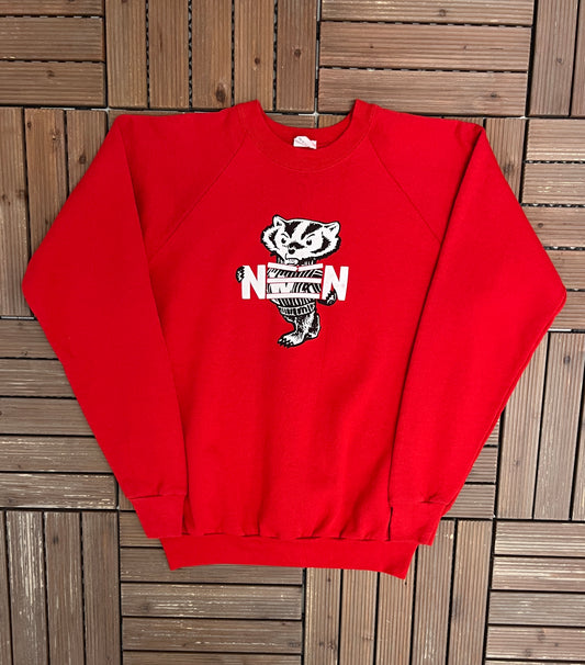 Wisconsin Badgers Bucky Graphic Crewneck | Size X-Large | Vintage 1990s College Sports Red Sweater |