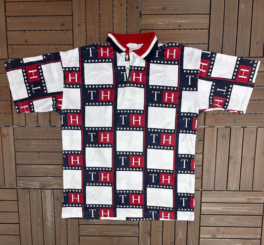 Tommy Hilfiger American Graphic Tee | Size X-Large | Vintage 1990s Branded Collared T-Shirt |