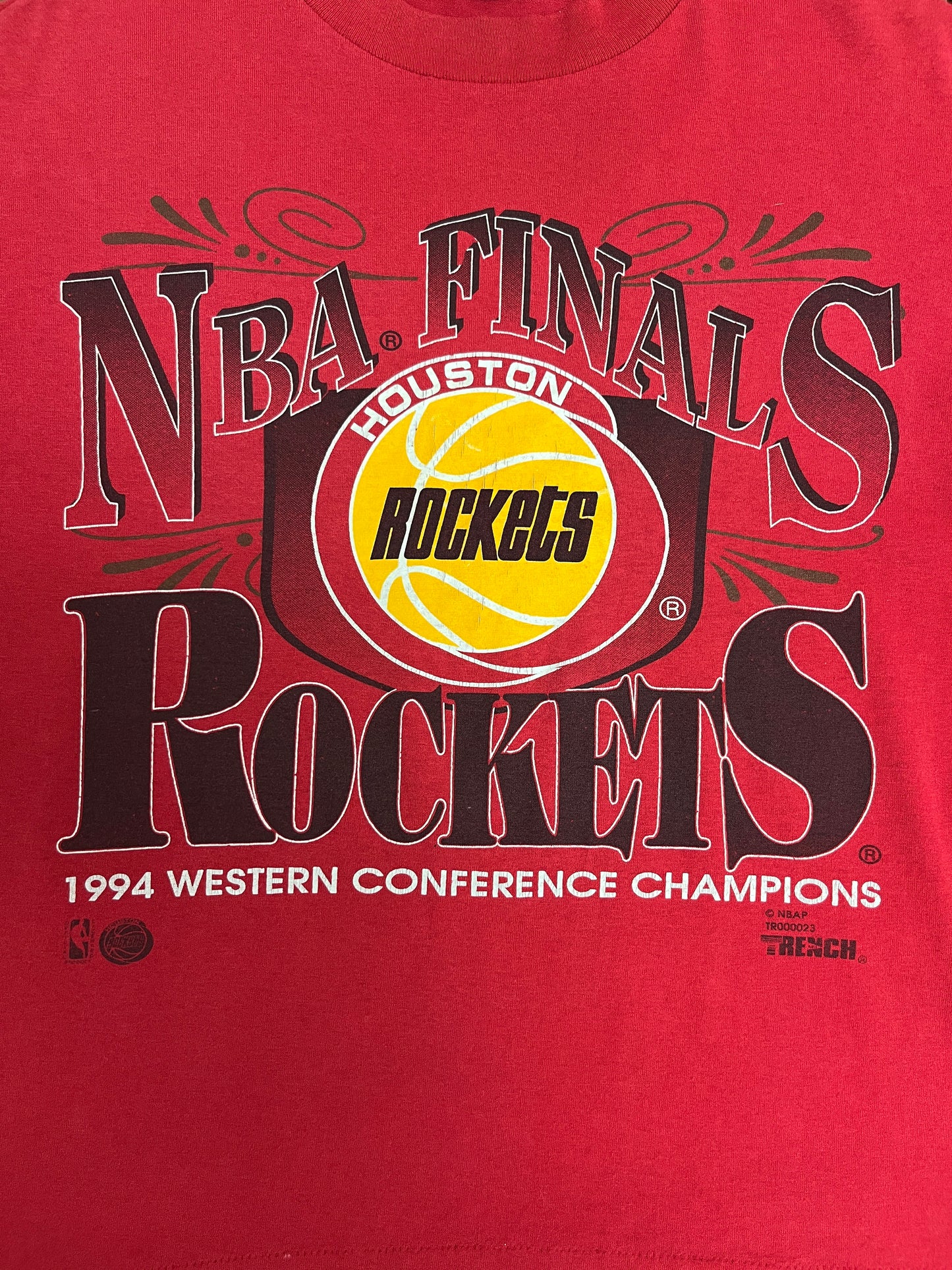 Houston Rockets 1994 Conference Champions Graphic T-Shirt | Size Large | Vintage 1990s NBA Basketball Red T-Shirt |