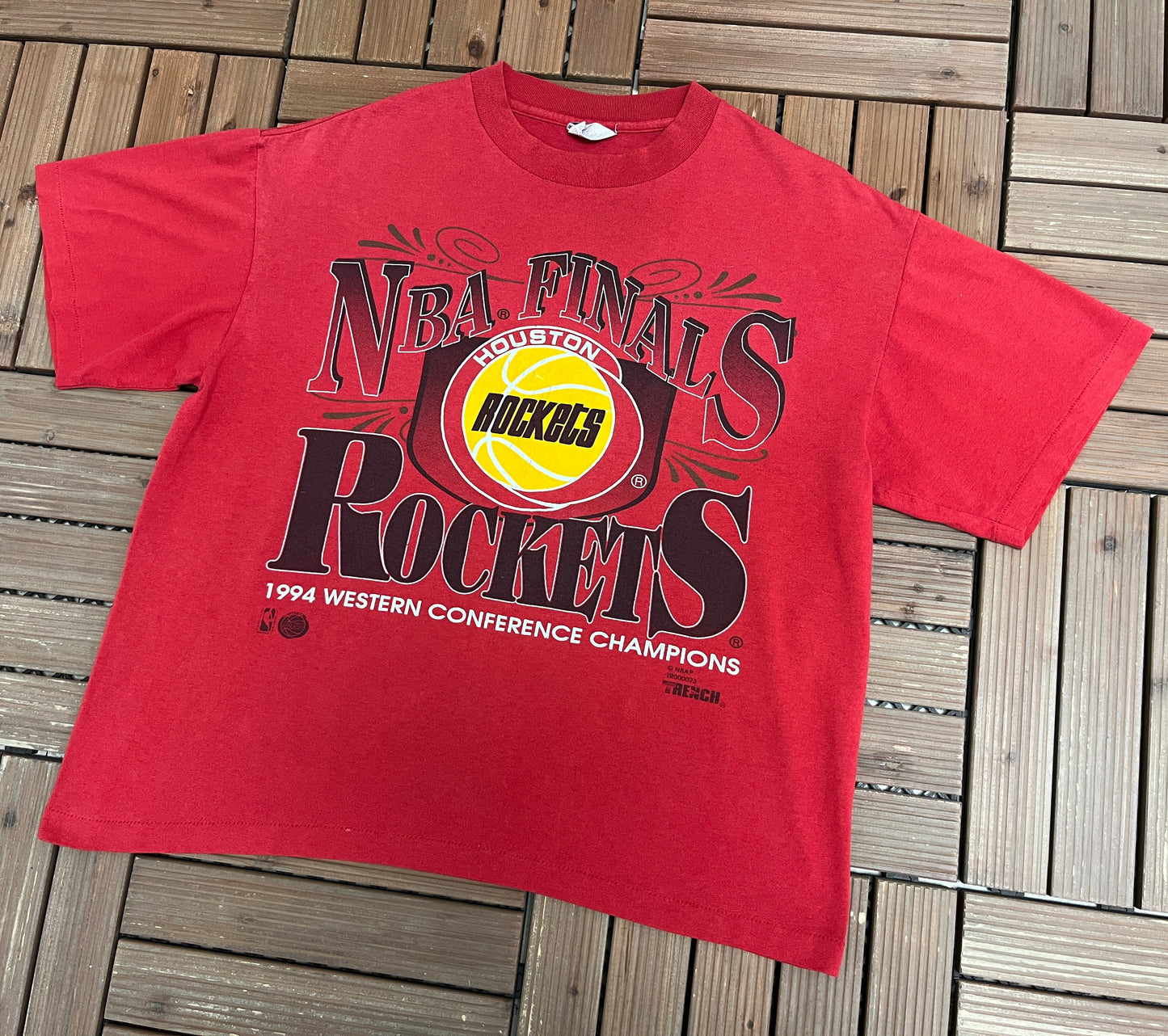 Houston Rockets 1994 Conference Champions Graphic T-Shirt | Size Large | Vintage 1990s NBA Basketball Red T-Shirt |