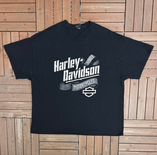 Harley Davidson Madison, Wisconsin Graphic Tee | Size XX-Large | Vintage 2000s Biker Motorcycle Black T-Shirt |