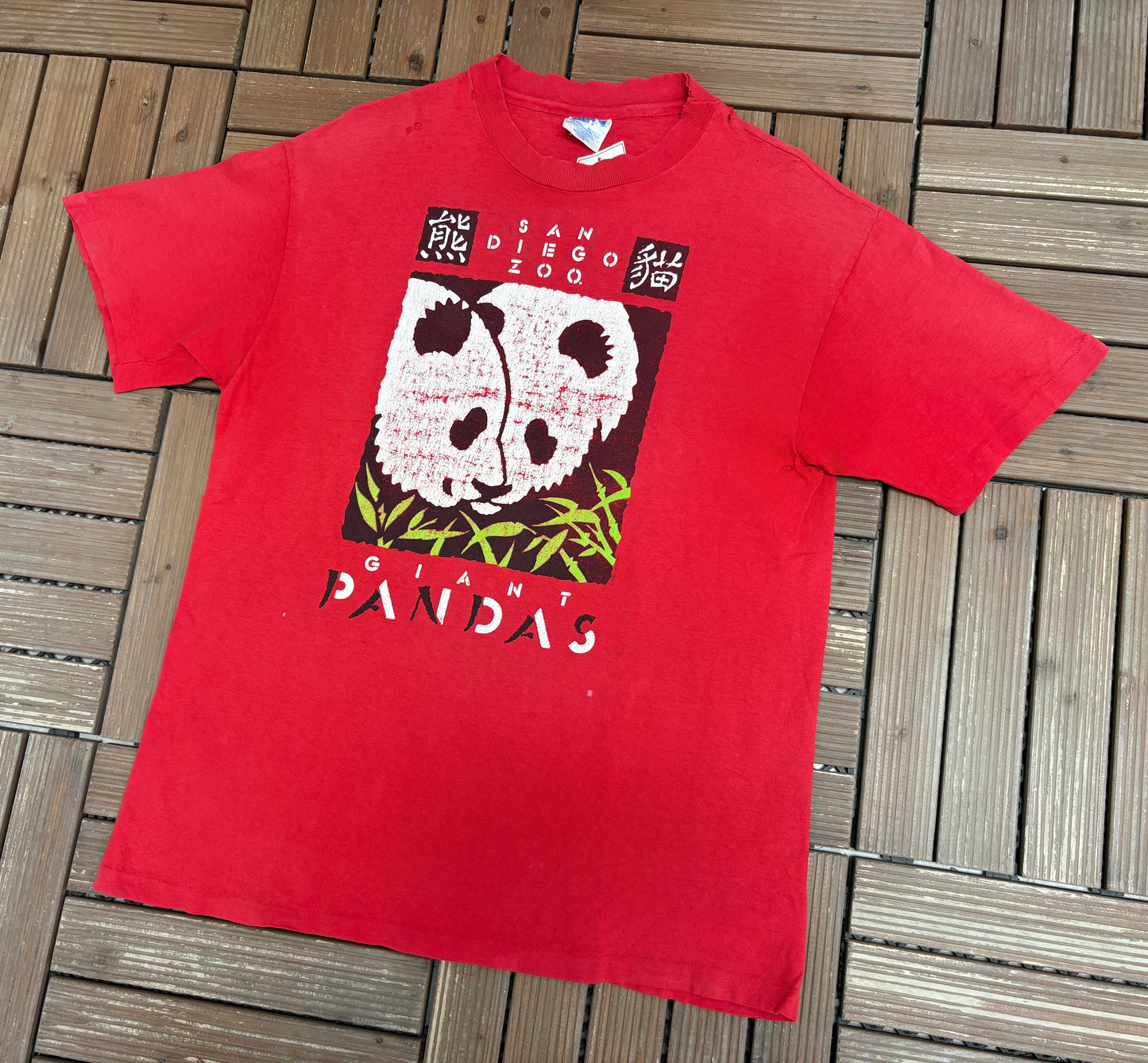 San Diego Zoo Giant Pandas Graphic Tee | Size Large | Vintage 1990s Single Stitch Promotional Red T-Shirt |