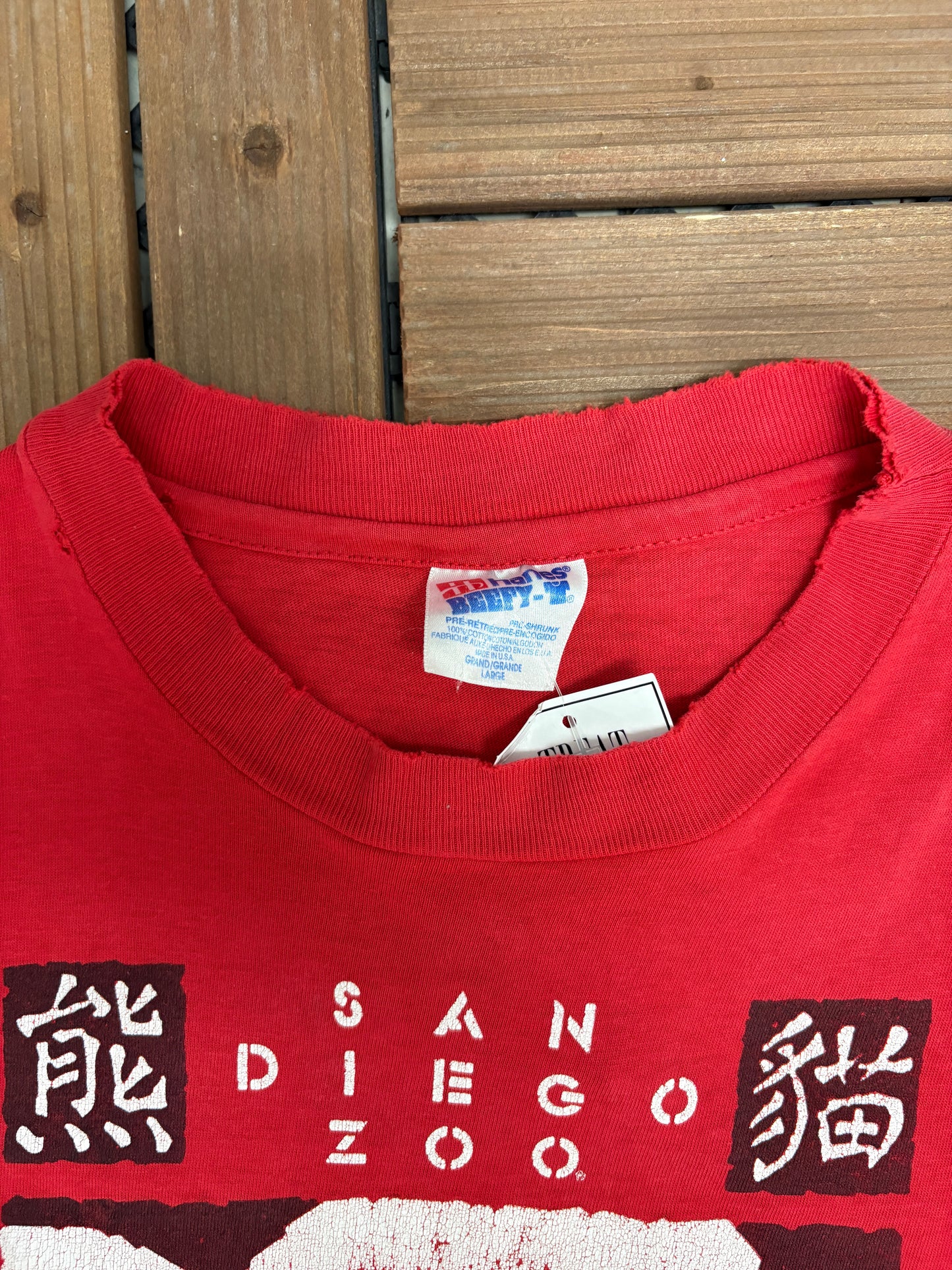 San Diego Zoo Giant Pandas Graphic Tee | Size Large | Vintage 1990s Single Stitch Promotional Red T-Shirt |