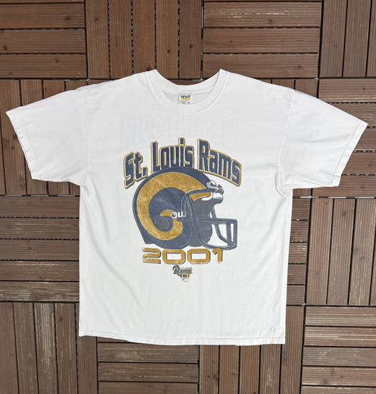St. Louis Rams 2001 Graphic Tee | Size X-Large | Vintage 2000s NFL Football White T-Shirt |