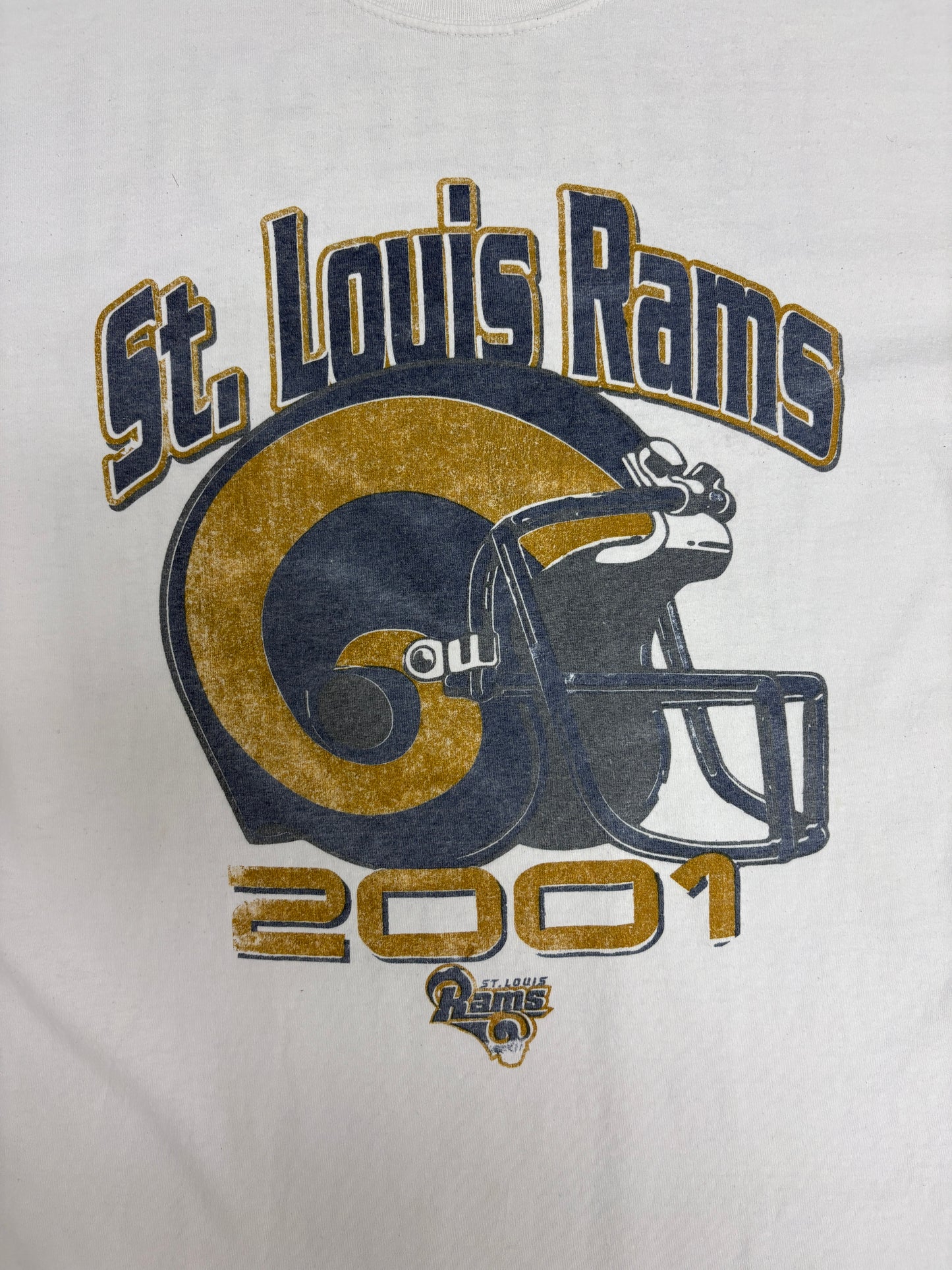 St. Louis Rams 2001 Graphic Tee | Size X-Large | Vintage 2000s NFL Football White T-Shirt |