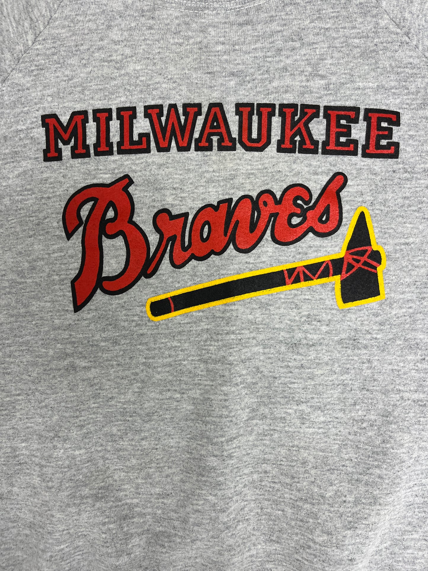 Milwaukee Braves Graphic Crewneck | Size Large | Vintage 1980s MLB Baseball Grey Sweater | Made in USA |