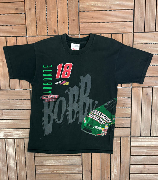 Bobby Labonte Interstate Batteries Graphic Tee | Size Large | Vintage 1990s Black Racing T-Shirt |