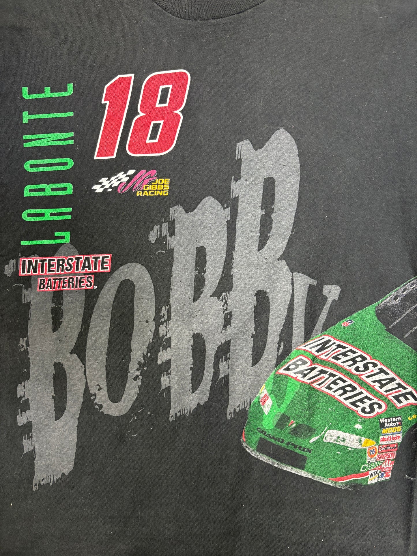 Bobby Labonte Interstate Batteries Graphic Tee | Size Large | Vintage 1990s Black Racing T-Shirt |