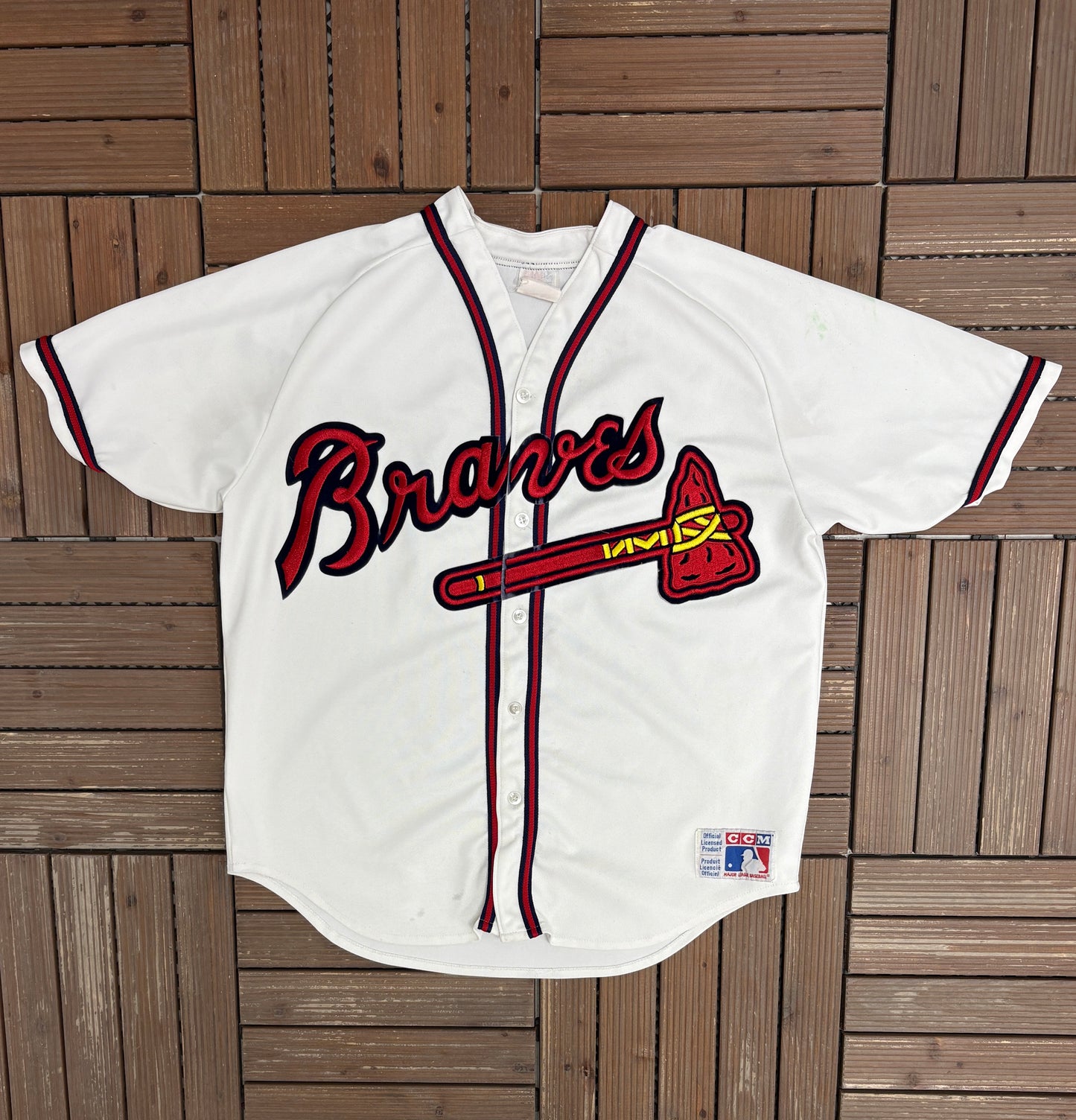 Atlanta Braves Stitched Baseball Jersey | Size Large | Vintage 1990s MLB Baseball White Jersey |