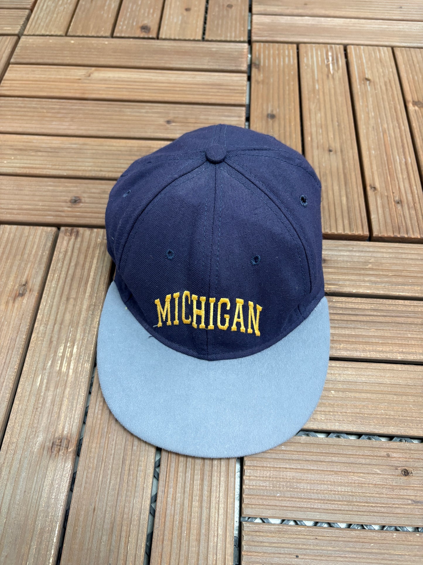 Michigan Wolverines Spell Out Graphic Hat | Snap Back | Vintage 1990s College Sports Blue Cap |