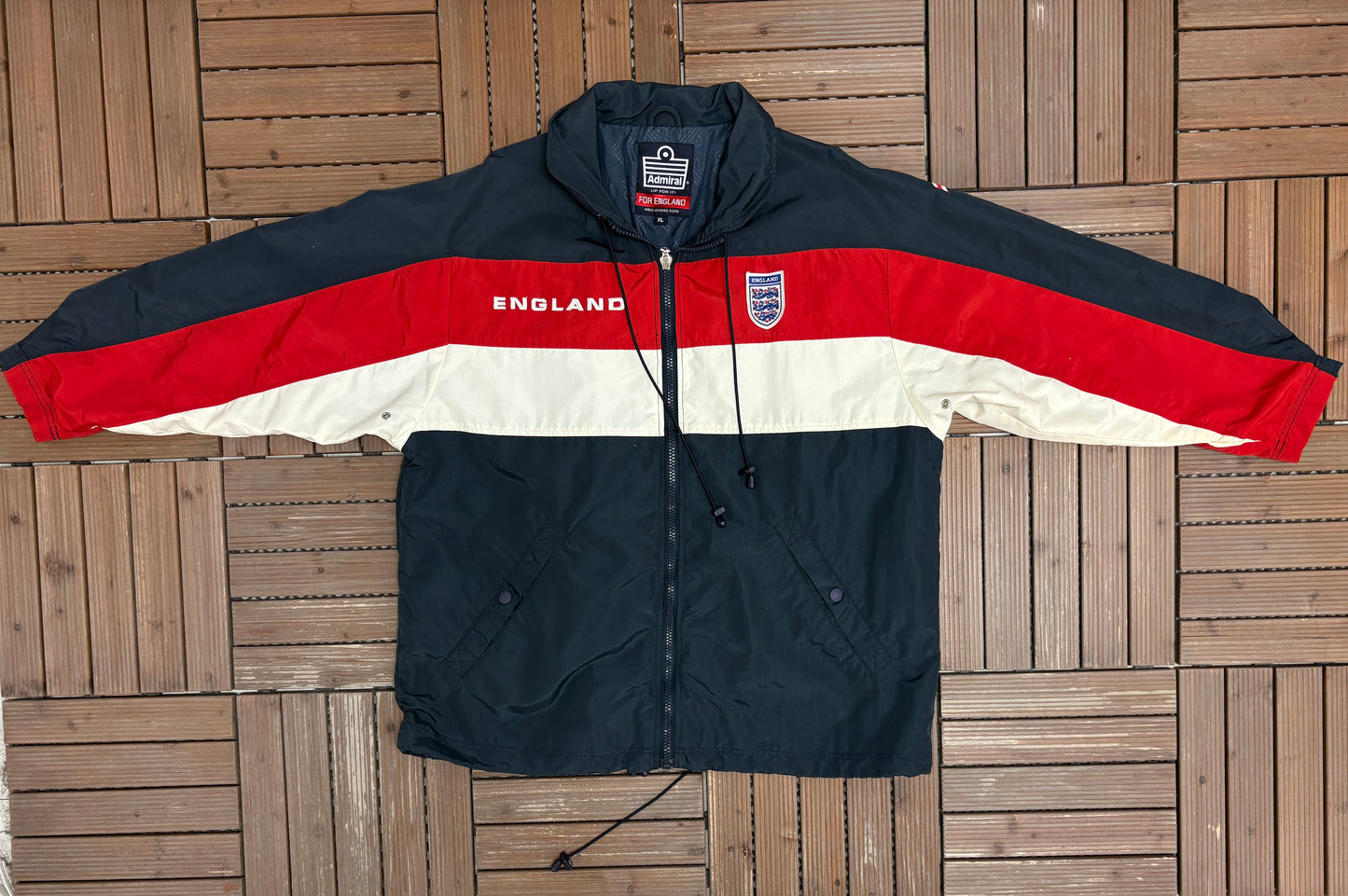 England National Football Team Graphic Windbreaker | Size X-Large | Vintage 1990s Soccer Football Blue Jacket |