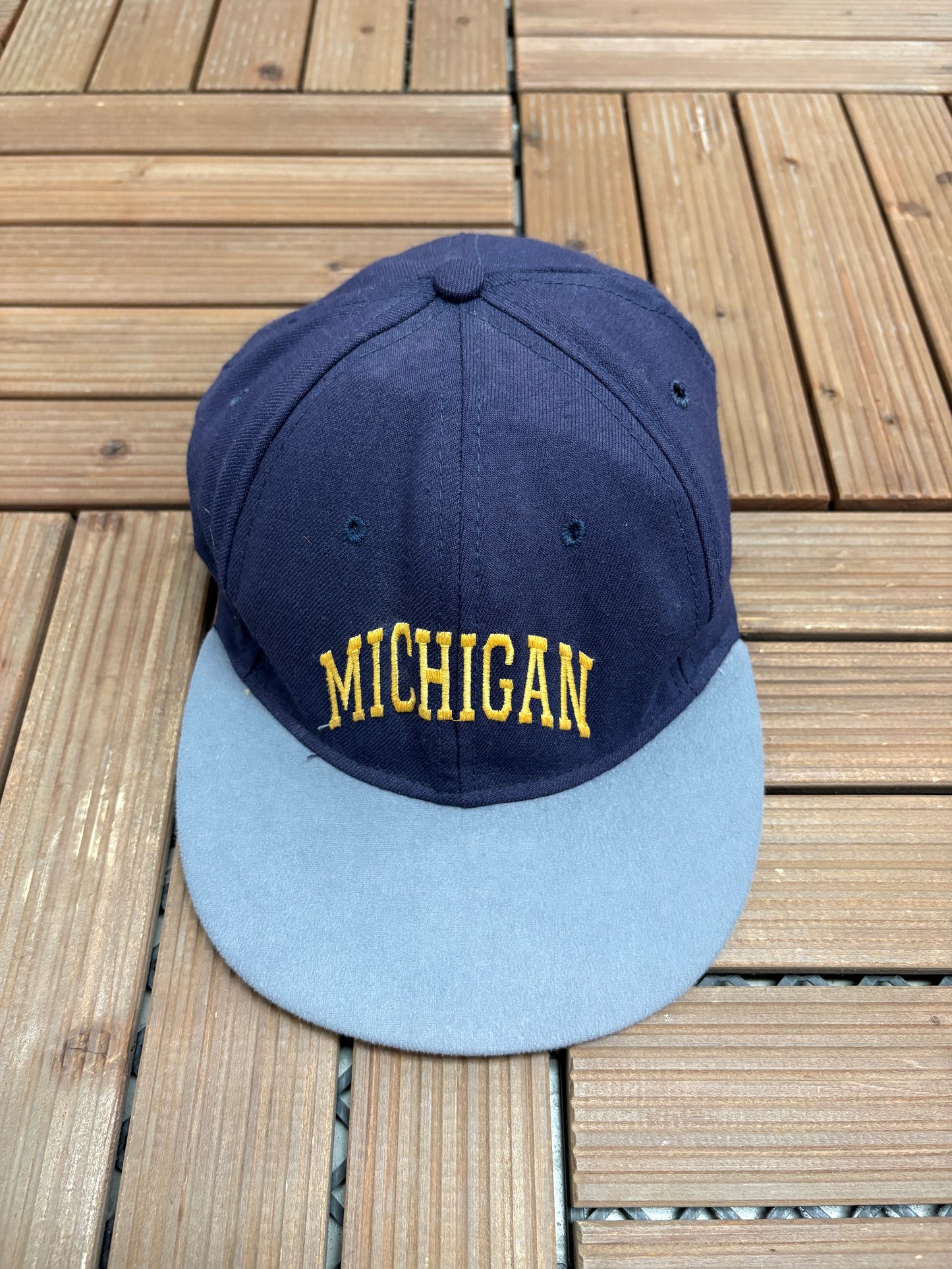 Michigan Wolverines Spell Out Graphic Hat | Snap Back | Vintage 1990s College Sports Blue Cap |