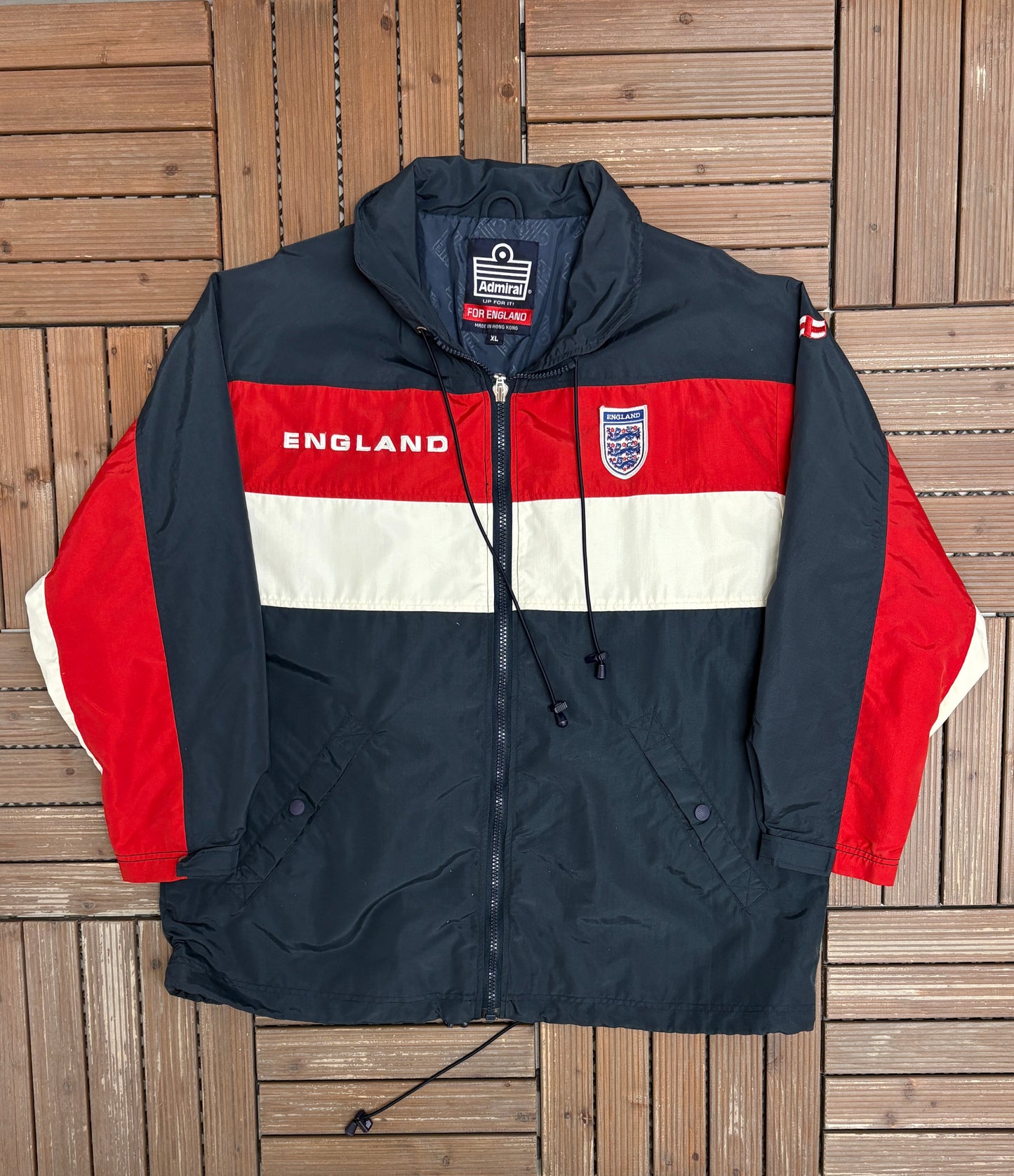 England National Football Team Graphic Windbreaker | Size X-Large | Vintage 1990s Soccer Football Blue Jacket |