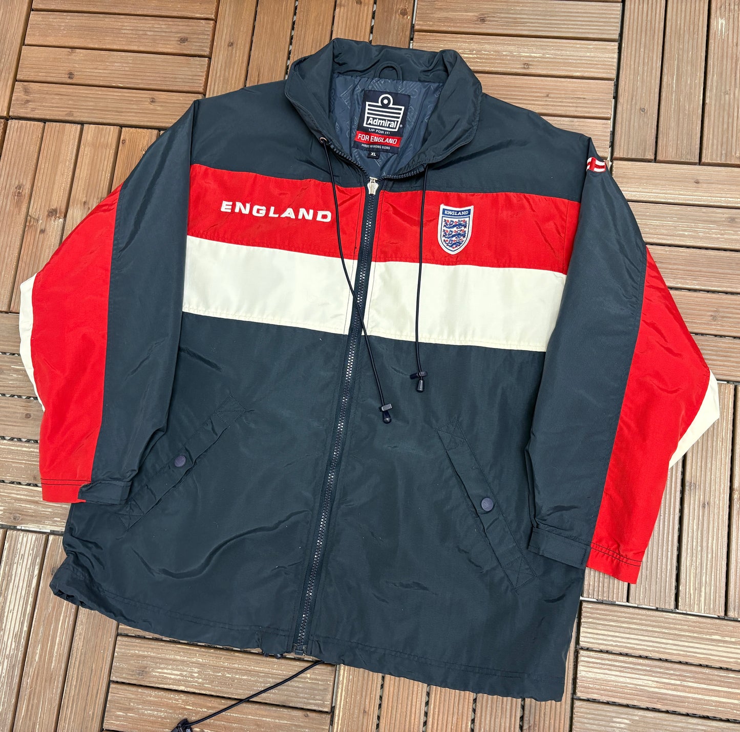 England National Football Team Graphic Windbreaker | Size X-Large | Vintage 1990s Soccer Football Blue Jacket |