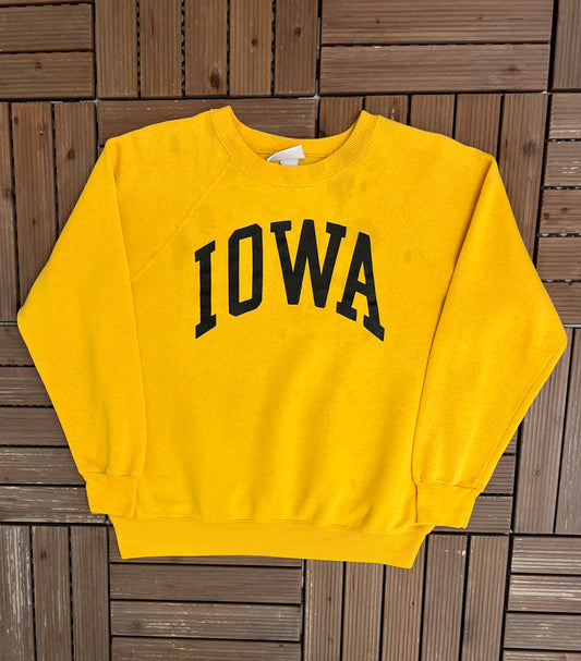 Iowa Hawkeyes Graphic Crewneck | Size Large | Vintage 1990s College Sports Yellow Sweater |