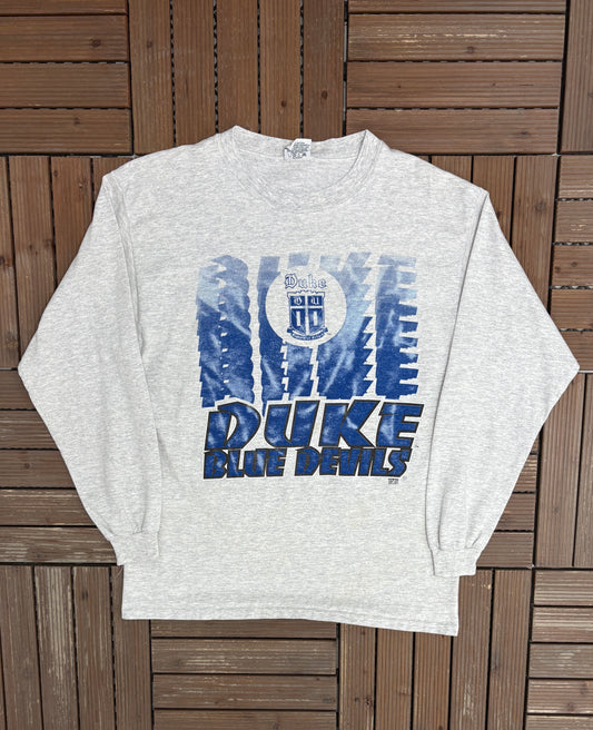 Duke Blue Devils Graphic Tee | Size Medium | Vintage 1990s College Basketball Grey Long Sleeve T-Shirt |