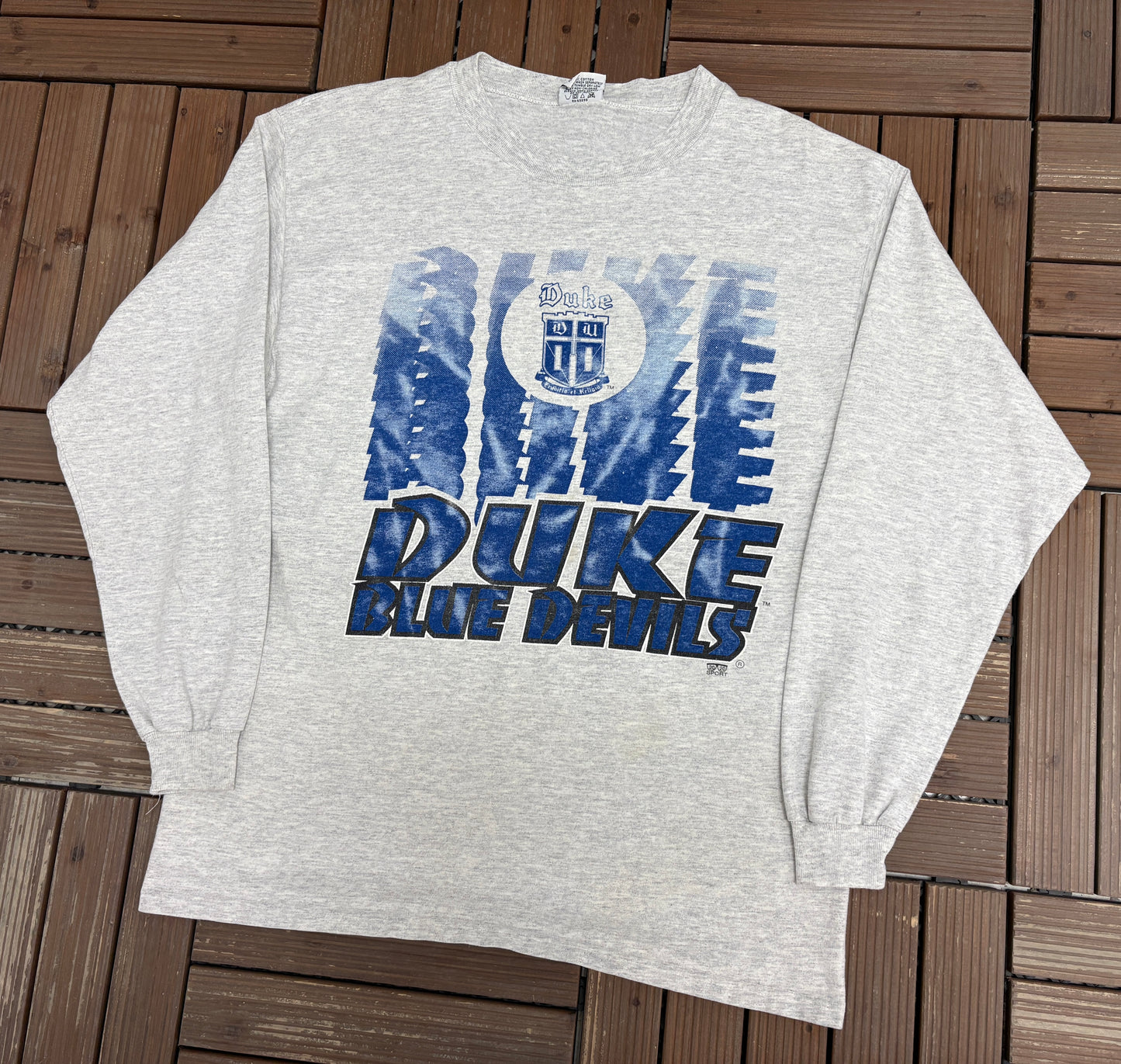 Duke Blue Devils Graphic Tee | Size Medium | Vintage 1990s College Basketball Grey Long Sleeve T-Shirt |